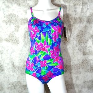 NWT Jantzen Botanical Beauty Lingerie One Piece Floral Print Swim Wear Size 14